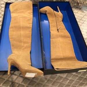 Suede Over-The-Knee Stiletto Boots - Tan